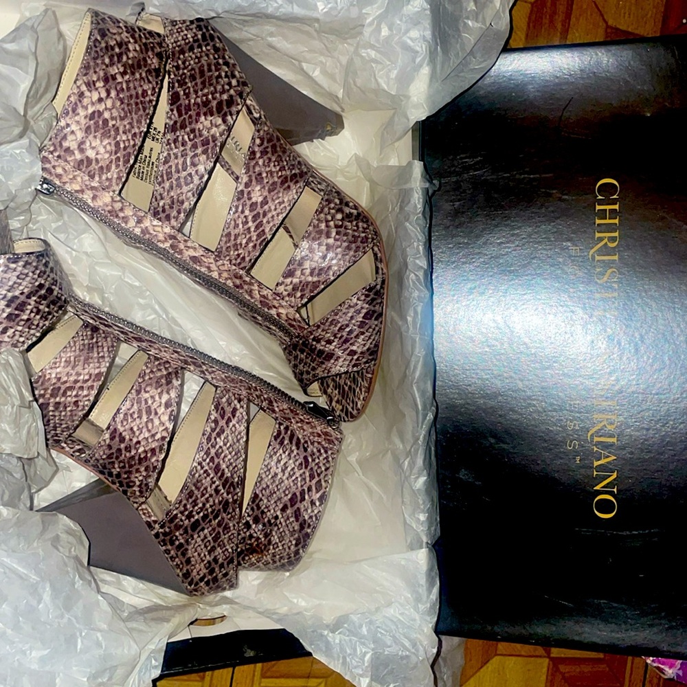 Christian Siriano Snakeskin pyramid wedge pumps